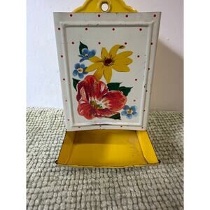 Vintage Metal Wall Mount Match Holder Floral Polka Dot Kitchen Decor